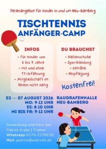 Tischtennis Anfänger Camp in Neu-Bamberg