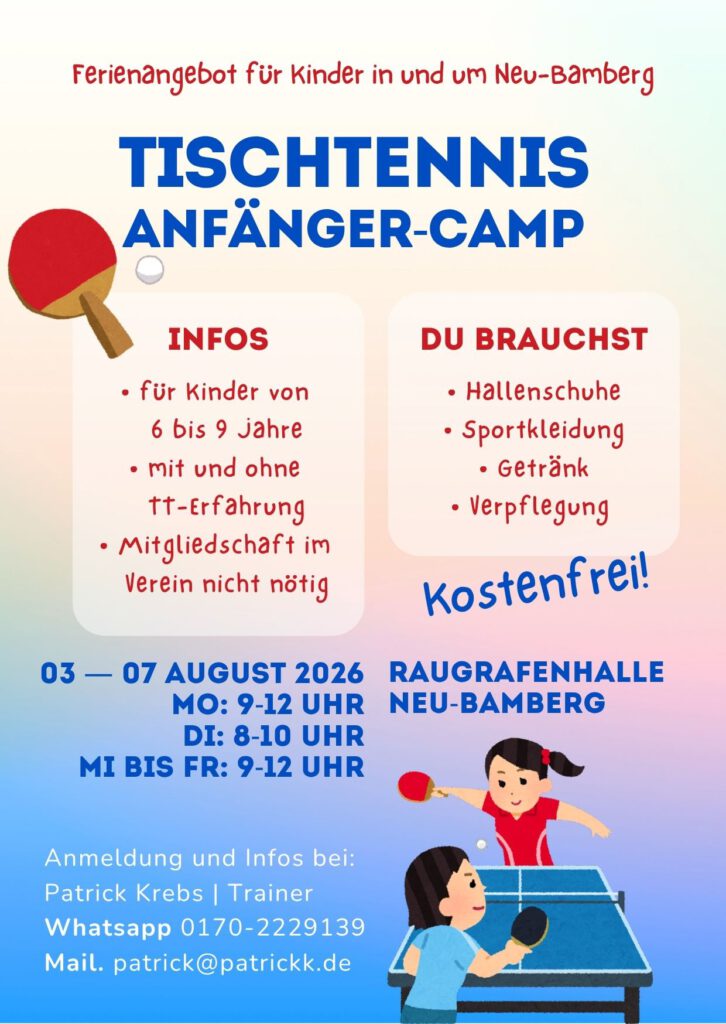 Tischtennis Anfänger Camp in Neu-Bamberg